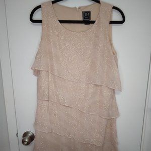 JH Evenings Light Pink Sparkling Gold Glitter Ruffle Sleeveless Dress Size 10